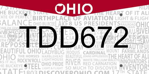 TDD672 Ohio License Plate