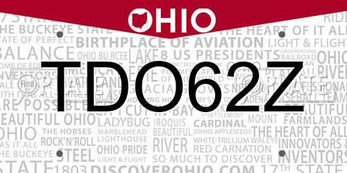 TDO62Z Ohio License Plate