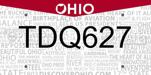 TDQ627 Ohio License Plate
