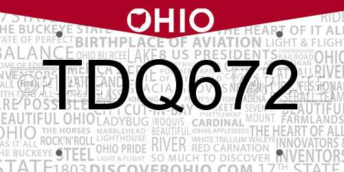 TDQ672 Ohio License Plate