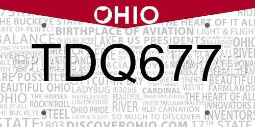 TDQ677 Ohio License Plate