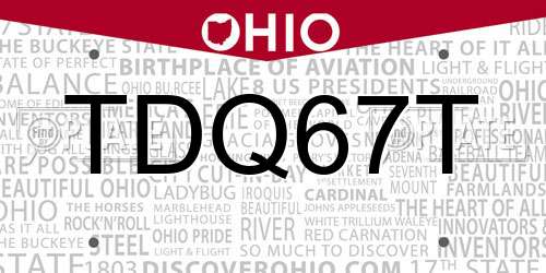 TDQ67T Ohio License Plate