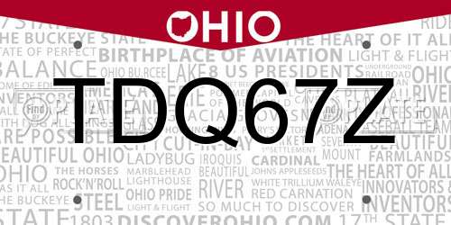 TDQ67Z Ohio License Plate