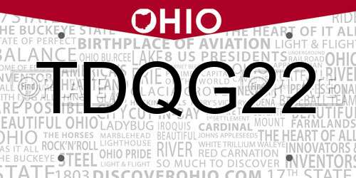TDQG22 Ohio License Plate