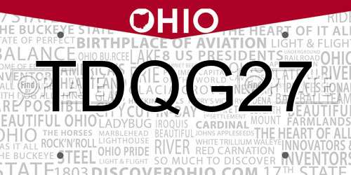 TDQG27 Ohio License Plate