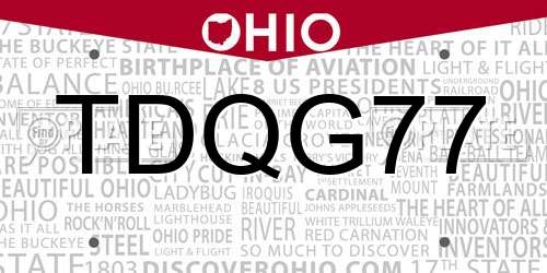 TDQG77 Ohio License Plate