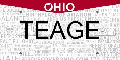 TEAGE Ohio License Plate