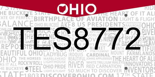TES8772 Ohio License Plate