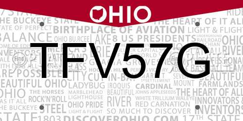 TFV57G Ohio License Plate
