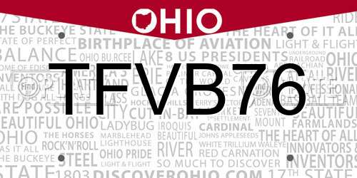 TFVB76 Ohio License Plate