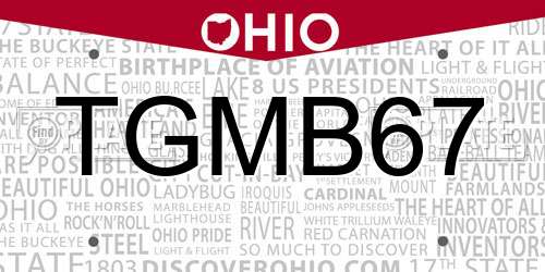 TGMB67 Ohio License Plate