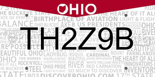 TH2Z9B Ohio License Plate