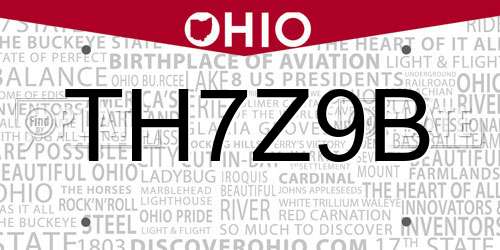 TH7Z9B Ohio License Plate