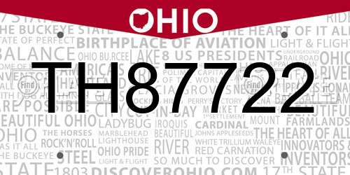 TH87722 Ohio License Plate