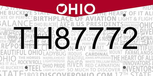 TH87772 Ohio License Plate