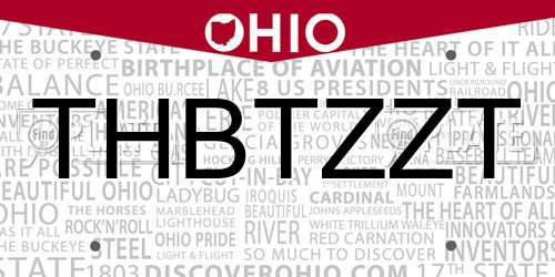 THBTZZT Ohio License Plate