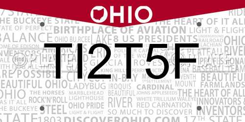 TI2T5F Ohio License Plate