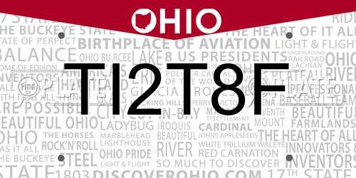 TI2T8F Ohio License Plate