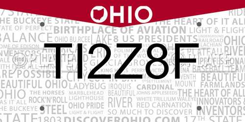 TI2Z8F Ohio License Plate