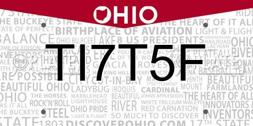 TI7T5F Ohio License Plate