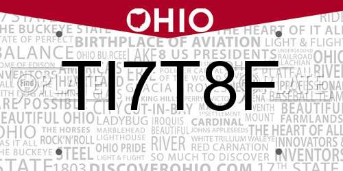 TI7T8F Ohio License Plate