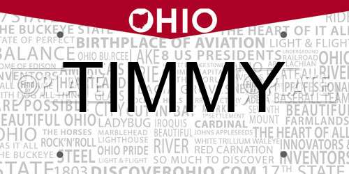 TIMMY Ohio License Plate