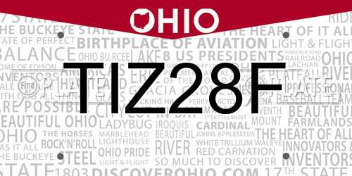 TIZ28F Ohio License Plate