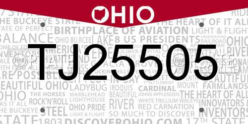 TJ25505 Ohio License Plate
