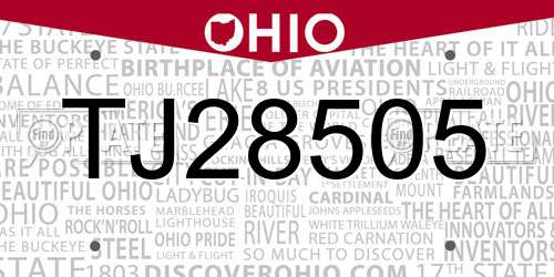 TJ28505 Ohio License Plate