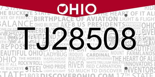 TJ28508 Ohio License Plate