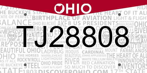 TJ28808 Ohio License Plate