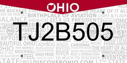 TJ2B505 Ohio License Plate