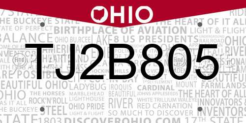 TJ2B805 Ohio License Plate