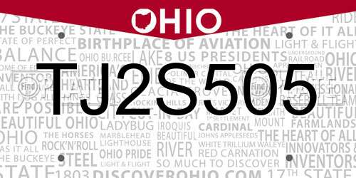 TJ2S505 Ohio License Plate