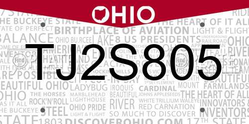 TJ2S805 Ohio License Plate