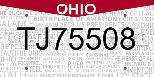 TJ75508 Ohio License Plate