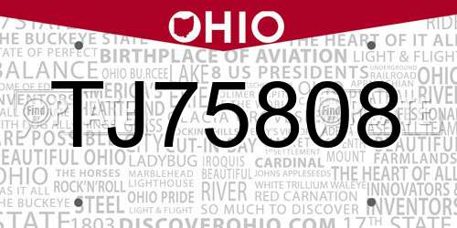 TJ75808 Ohio License Plate