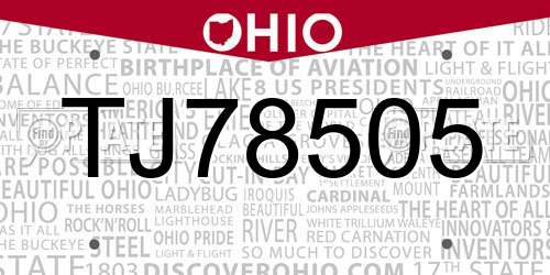 TJ78505 Ohio License Plate