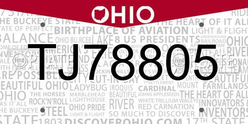 TJ78805 Ohio License Plate