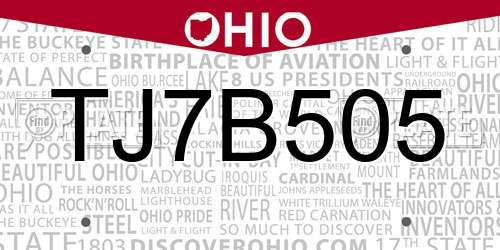 TJ7B505 Ohio License Plate