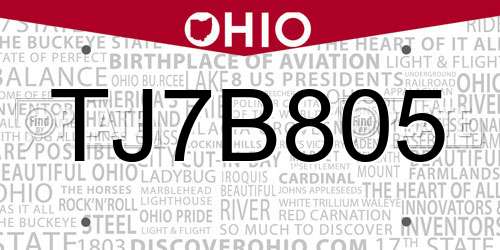 TJ7B805 Ohio License Plate