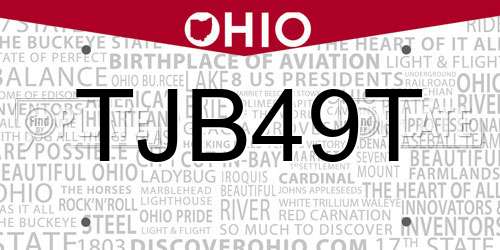 TJB49T Ohio License Plate