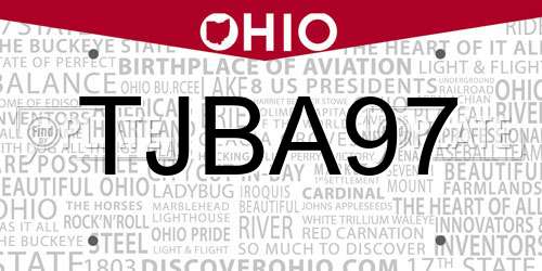 TJBA97 Ohio License Plate