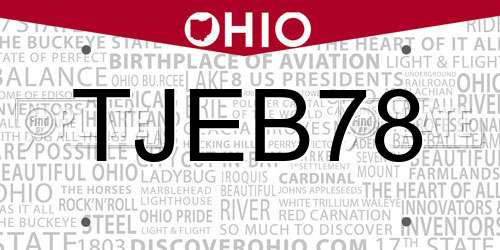 TJEB78 Ohio License Plate