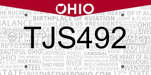 TJS492 Ohio License Plate