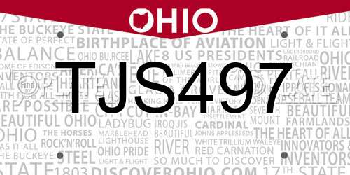 TJS497 Ohio License Plate