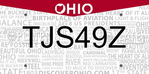 TJS49Z Ohio License Plate