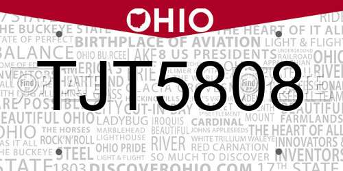 TJT5808 Ohio License Plate
