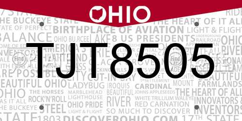 TJT8505 Ohio License Plate