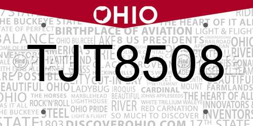 TJT8508 Ohio License Plate
